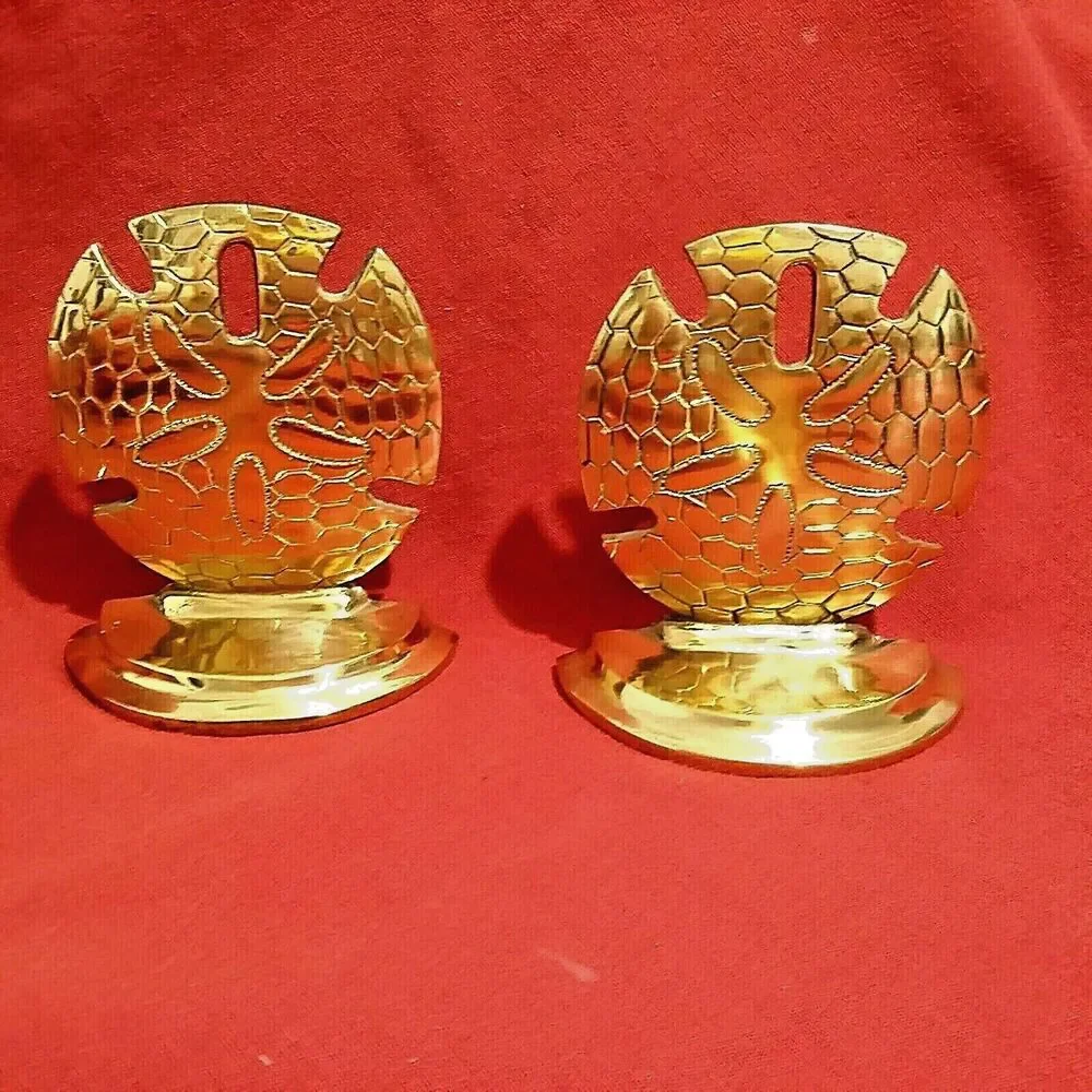 Vtg Brass Gold Sand Dollar Shell Bookends Book Ends Table Beach House Decor 5,5
